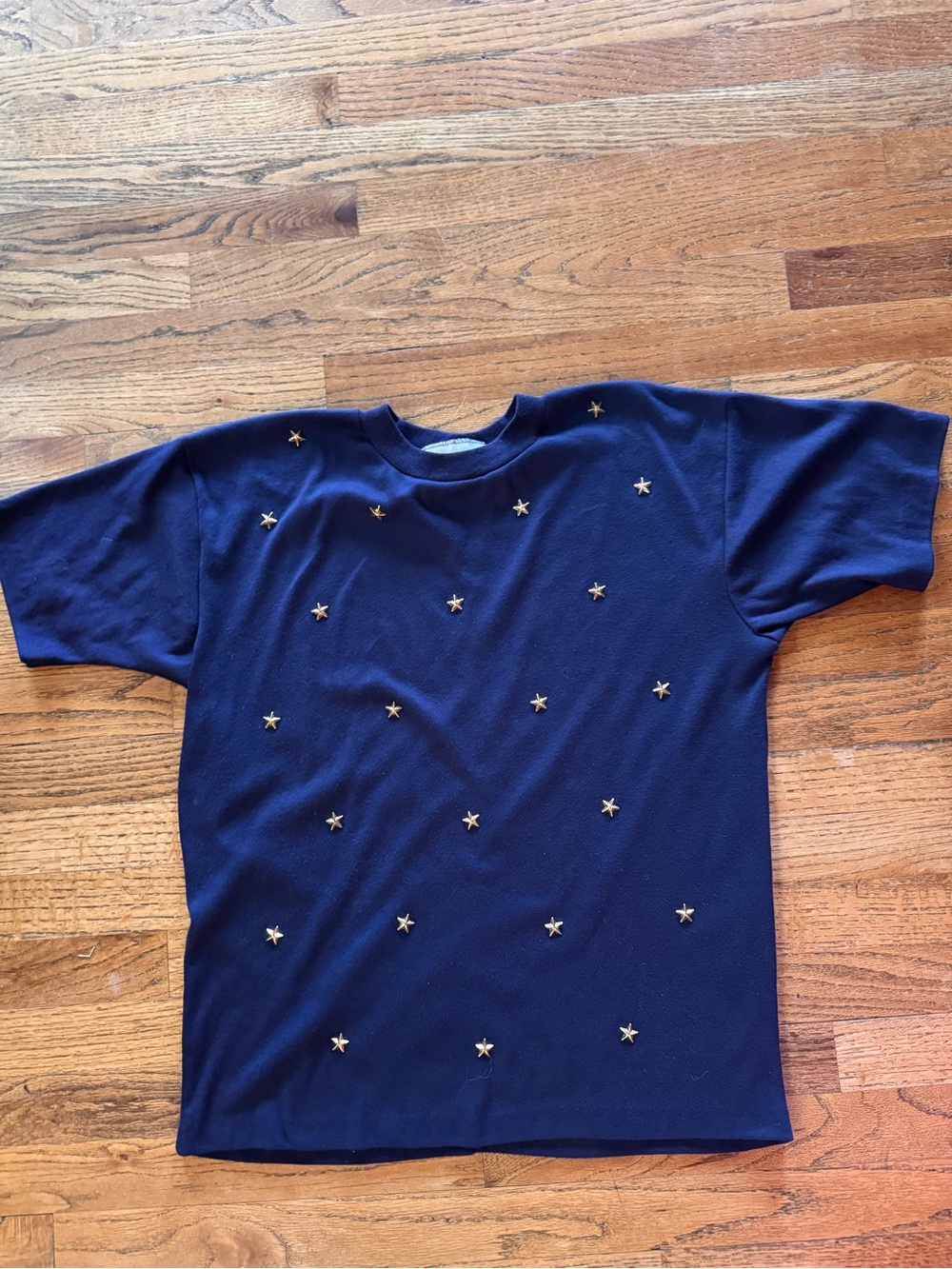 Navy Blue Short Sleeve Tee with Star Embellishments
